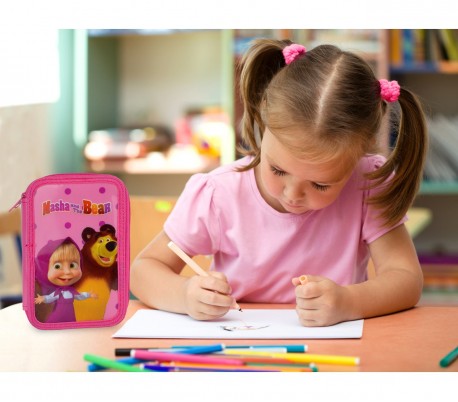 89094 Estuche escolar de Masha y el Oso de 3 cremalleras 43 piezas 