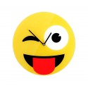 79/3229 Reloj de pared de vidrio del emoticono guiño con lengua fuera diámetro d