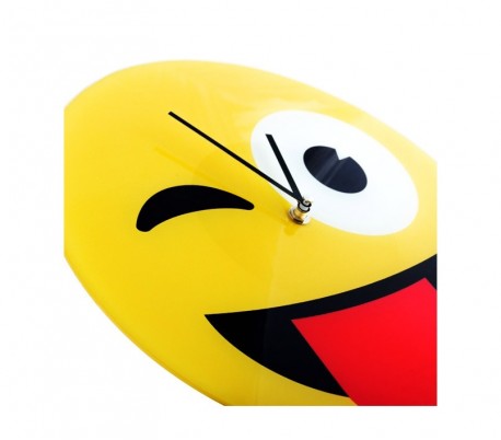 79/3229 Reloj de pared de vidrio del emoticono guiño con lengua fuera diámetro d