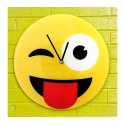 79/3229 Reloj de pared de vidrio del emoticono guiño con lengua fuera diámetro d