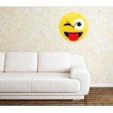 79/3229 Reloj de pared de vidrio del emoticono guiño con lengua fuera diámetro d