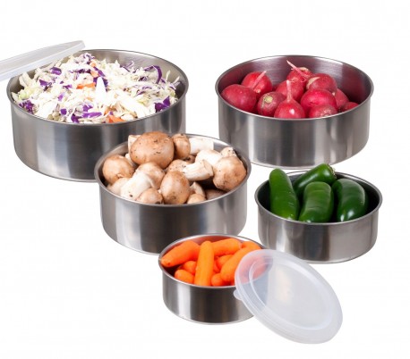 387425 Set de 5 cuencos de acero - Contenedor de alimentos con tapa / Apto never
