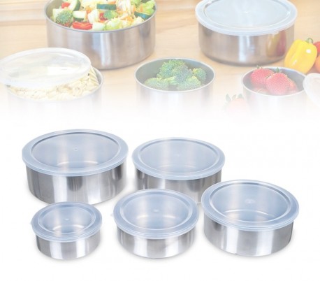387425 Set de 5 cuencos de acero - Contenedor de alimentos con tapa / Apto never