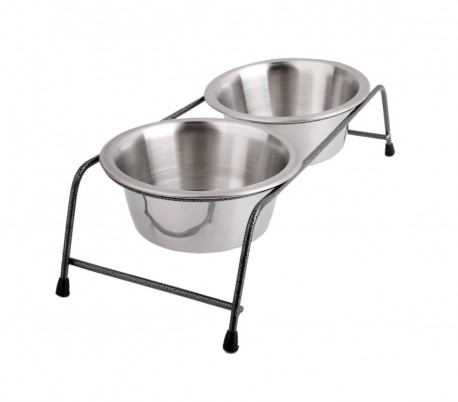 180601 Doble comedero de acero para perros criados de 30x8,5 cm