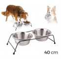 180593 Doble comedero de acero para perros criados de 40x8,5 cm