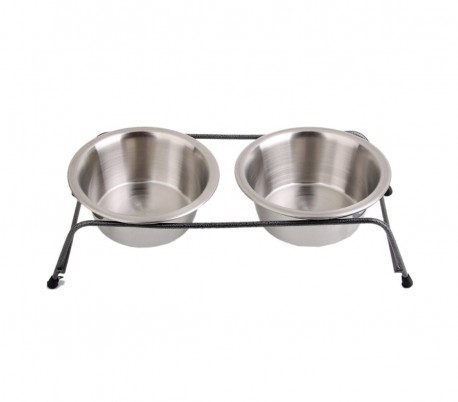 180593 Doble comedero de acero para perros criados de 40x8,5 cm