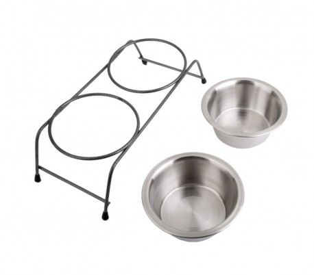 180593 Doble comedero de acero para perros criados de 40x8,5 cm
