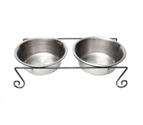 181295 Doble comedero de acero para perros criados de 44x11 cm