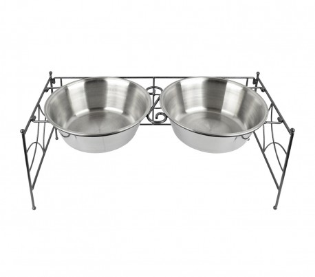 521029 Doble comedero de acero para perros criados de 53x22 cm