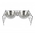 521029 Doble comedero de acero para perros criados de 53x22 cm