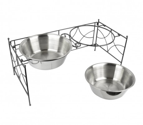 521029 Doble comedero de acero para perros criados de 53x22 cm