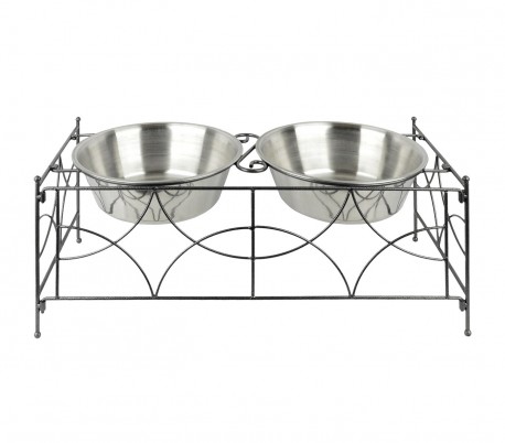 521029 Doble comedero de acero para perros criados de 53x22 cm