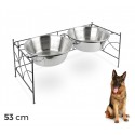 521029 Doble comedero de acero para perros criados de 53x22 cm