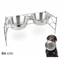 521029 Doble comedero de acero para perros criados de 53x22 cm