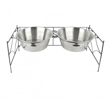 521029 Doble comedero de acero para perros criados de 53x22 cm