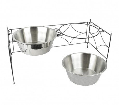 521029 Doble comedero de acero para perros criados de 53x22 cm