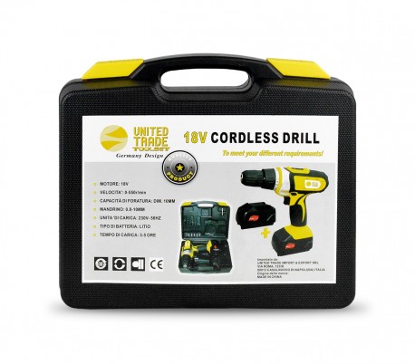 Taladro inalámbrico de 18V con doble batería de litio en maletin