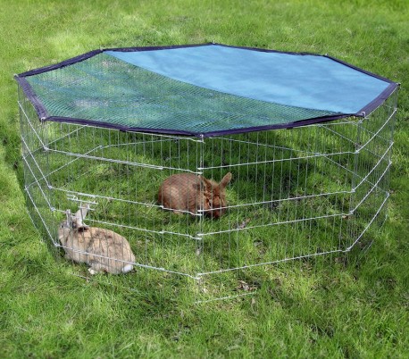 26477 Recinto octagonal para exteriores para animales pequeños con parasol