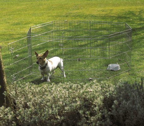 26477 Recinto octagonal para exteriores para animales pequeños con parasol