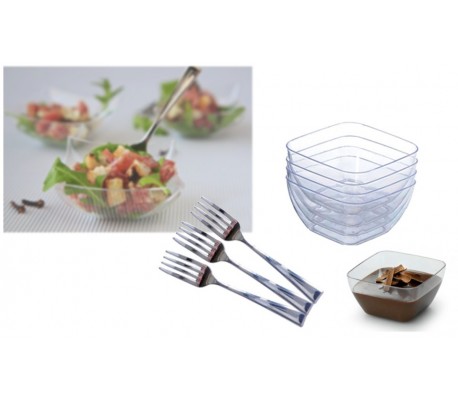 609607 FINGER FOOD Vajilla + Cubertería de plástico (Set de 54 piezas)