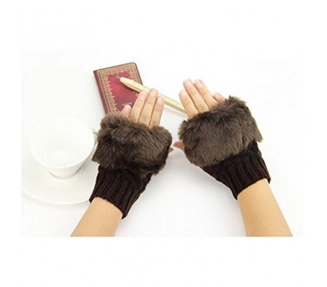 Guantes de mujer femenino con dedos al aire efecto piel sintética con pelo