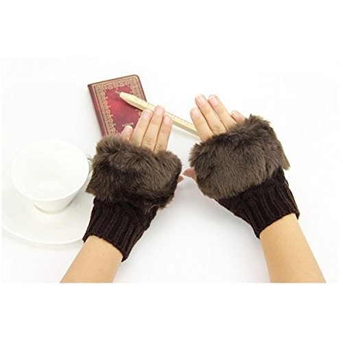 Guantes de mujer femenino con dedos al aire efecto piel sintética con pelo - Imagen 13 de 13