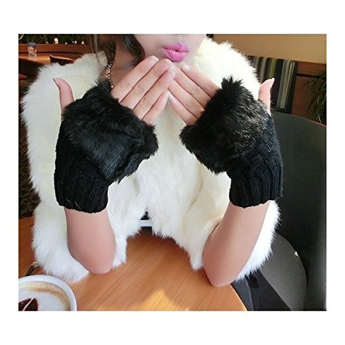 Guantes de mujer femenino con dedos al aire efecto piel sintética con pelo - Imagen 9 de 13