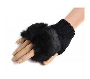 Guantes de mujer femenino con dedos al aire efecto piel sintética con pelo 2