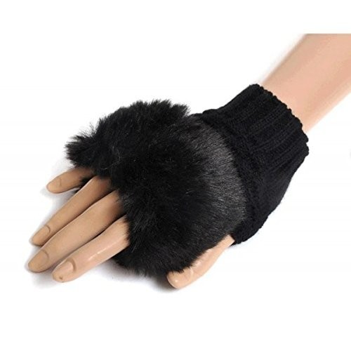 Guantes de mujer femenino con dedos al aire efecto piel sintética con pelo - Imagen 8 de 13