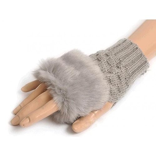 Guantes de mujer femenino con dedos al aire efecto piel sintética con pelo - Imagen 10 de 13