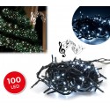 467073 Tira led de 100 guirnaldas con luces blancas y efecto música -Cable verde