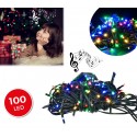 467080 Tira led de 100 guirnaldas multicolor y efecto música (cable verde)