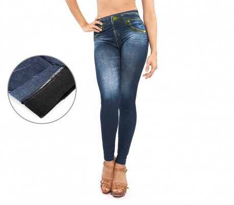 F327 Set de 3 leggings térmicos efecto tejano con interior de felpa (talla única