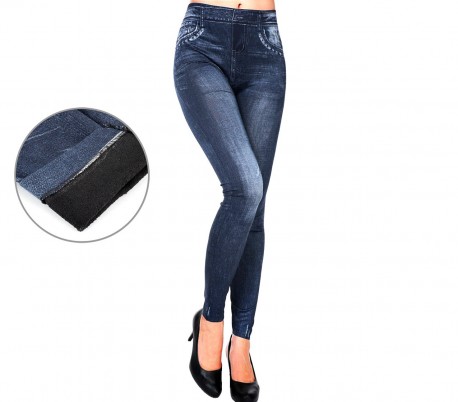 F327 Set de 3 leggings térmicos efecto tejano con interior de felpa (talla única