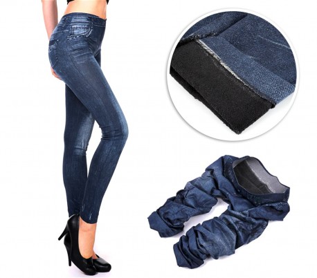 F327 Set de 3 leggings térmicos efecto tejano con interior de felpa (talla única