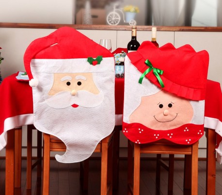 3037 Set de 2 fundas para silla con motivo de Papa y Mama Noel con detalles