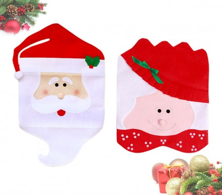 3037 Set de 2 fundas para silla con motivo de Papa y Mama Noel con detalles