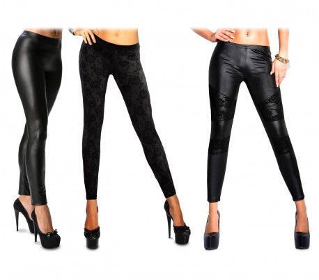 Set de 3 leggins elásticos para mujer mod.NAJA efecto piel con detalles de encaj