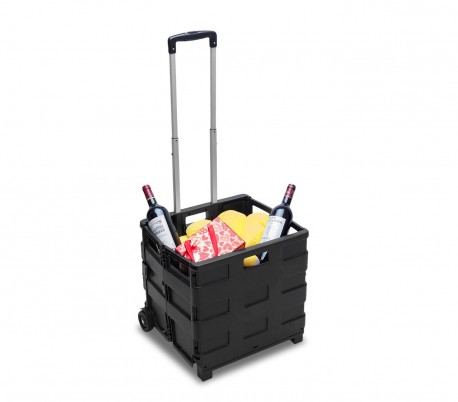 334115 Carrito de la compra negro plegable de plástico capadidad hasta 25 kg