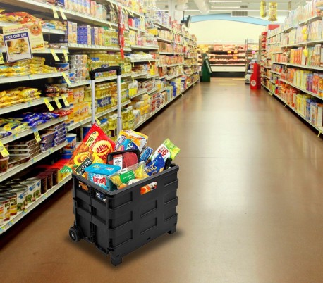 334115 Carrito de la compra negro plegable de plástico capadidad hasta 25 kg