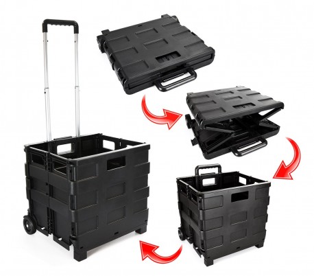 334115 Carrito de la compra negro plegable de plástico capadidad hasta 25 kg