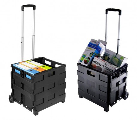 334115 Carrito de la compra negro plegable de plástico capadidad hasta 25 kg