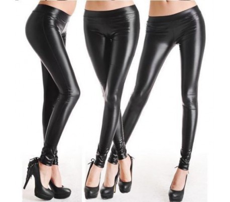 BP01 Leggings negros efecto piel para mujer...