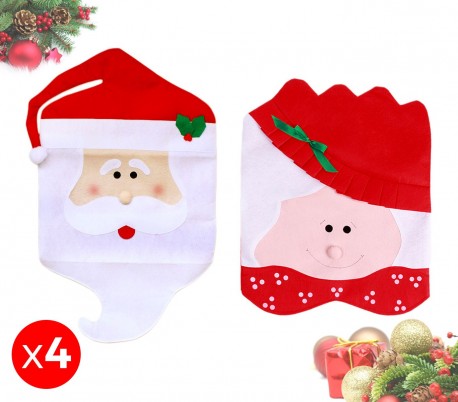 3432 Set de 4 coberteras para sillas motivo PAPA NOEL y MAMA NOEL