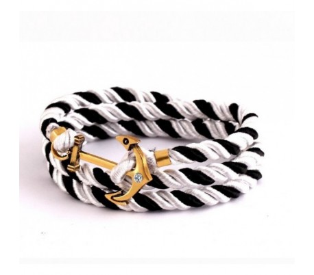 Pulsera de cuerda náutica con detalle de ancla y brillante central 