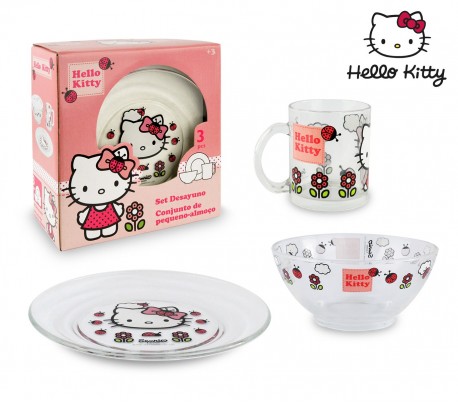 HK7733 Conjunto vajilla de cristal para niñas mod.Hello Kitty