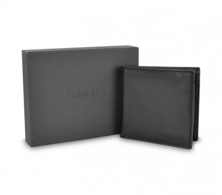 S09 Cartera negra para hombre CALVIN KLEIN de piel con porta monedas