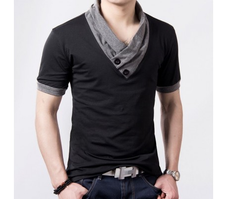 Camiseta para hombre mod.Hals manga corta  con botones cuello color contraste