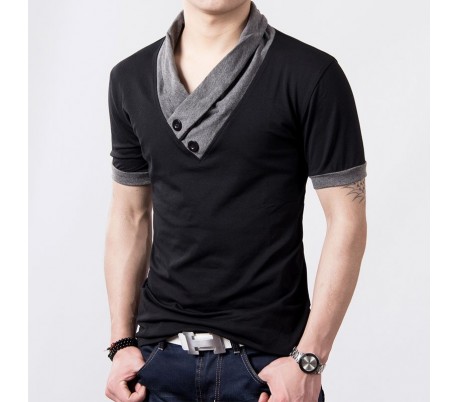 Camiseta para hombre mod.Hals manga corta  con botones cuello color contraste