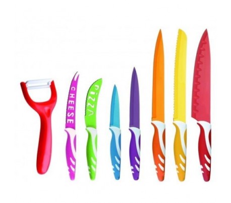 Set de 7 cuchillos con revestimiento de cerámica en color con pelador de verdura